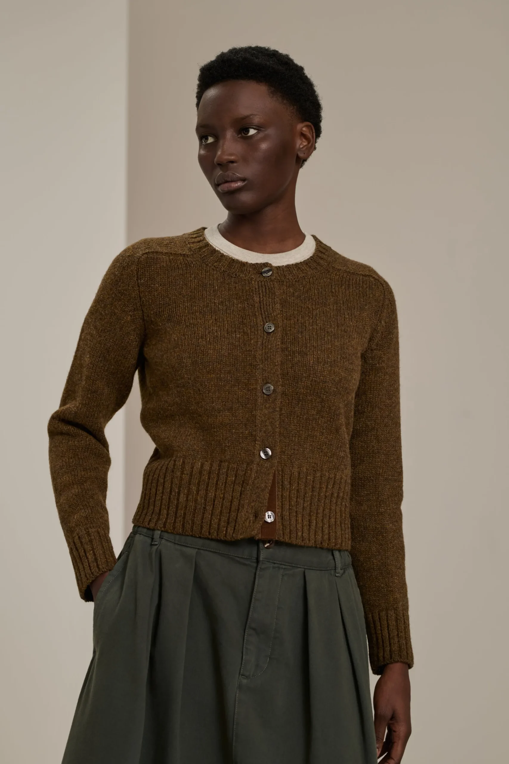 Hot Soeur cardigan lyne marronchiné