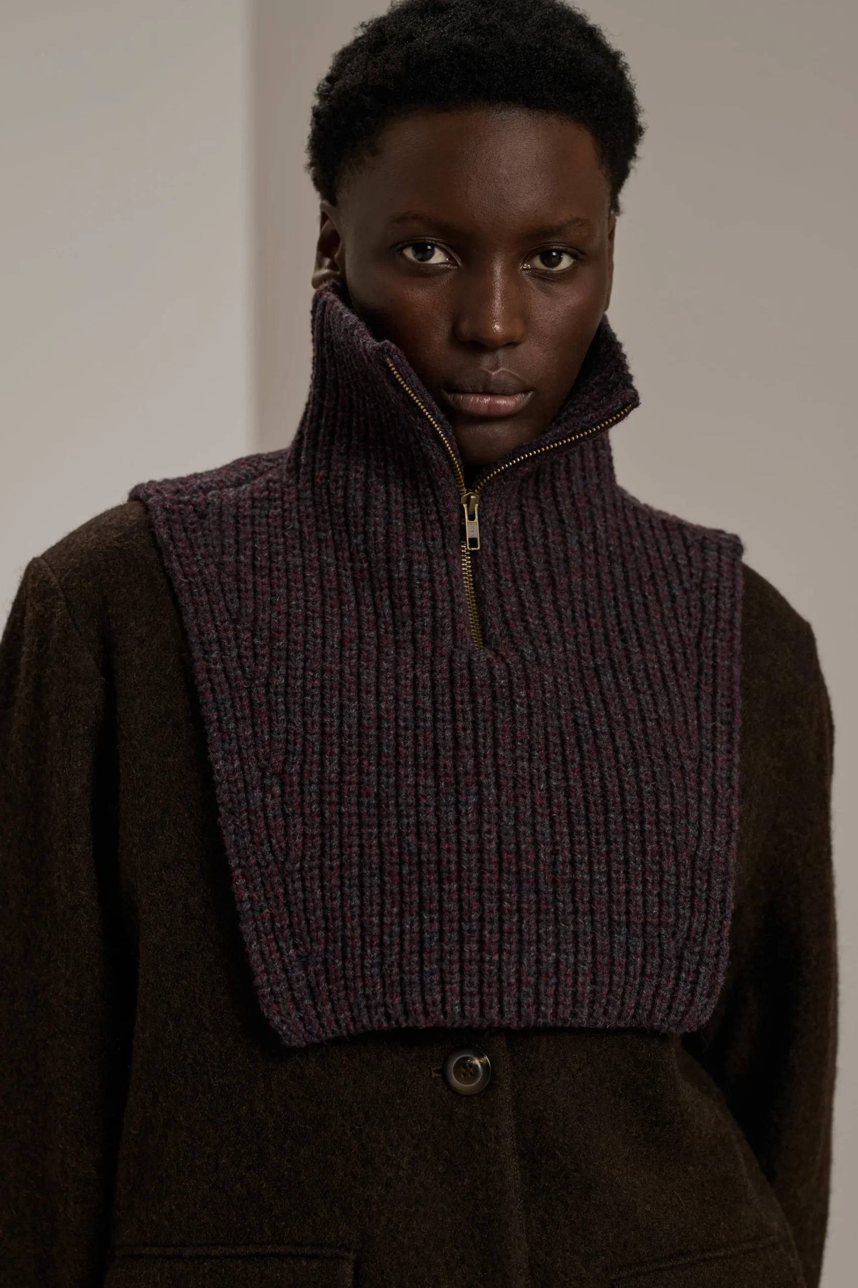 Online Soeur col wool gris/bordeaux
